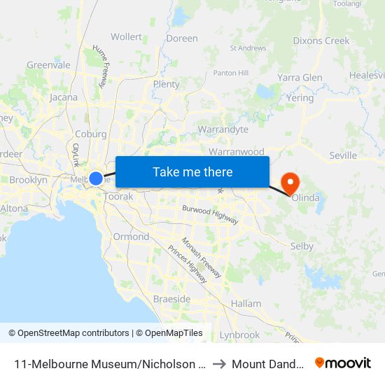 11-Melbourne Museum/Nicholson St (Fitzroy) to Mount Dandenong map