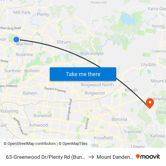 63-Greenwood Dr/Plenty Rd (Bundoora) to Mount Dandenong map