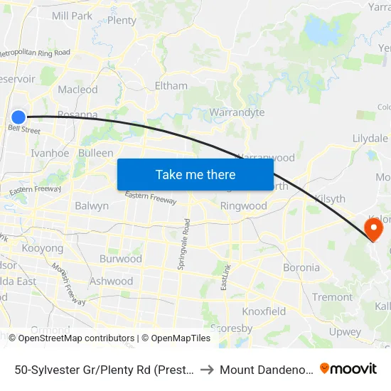 Sylvester Gr/Plenty Rd #50 to Mount Dandenong map