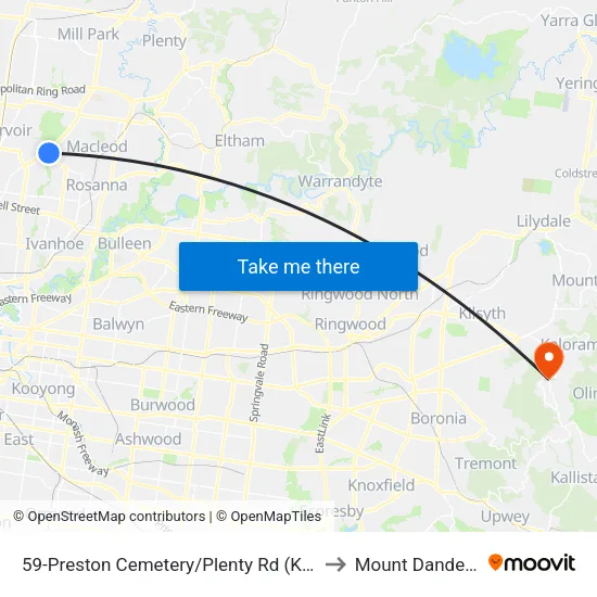 Preston Cemetery/Plenty Rd #59 to Mount Dandenong map