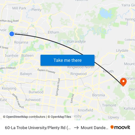 60-La Trobe University/Plenty Rd (Bundoora) to Mount Dandenong map