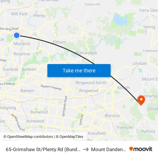 65-Grimshaw St/Plenty Rd (Bundoora) to Mount Dandenong map
