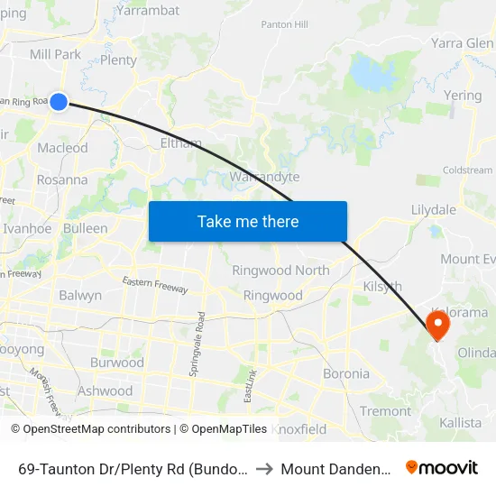 Taunton Dr/Plenty Rd #69 to Mount Dandenong map