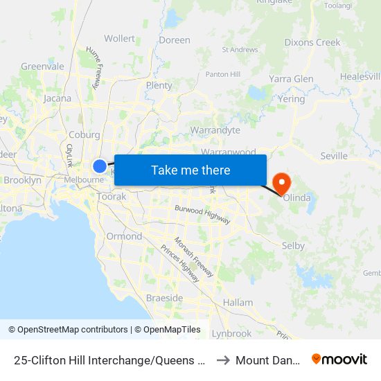 25-Clifton Hill Interchange/Queens Pde (Clifton Hill) to Mount Dandenong map