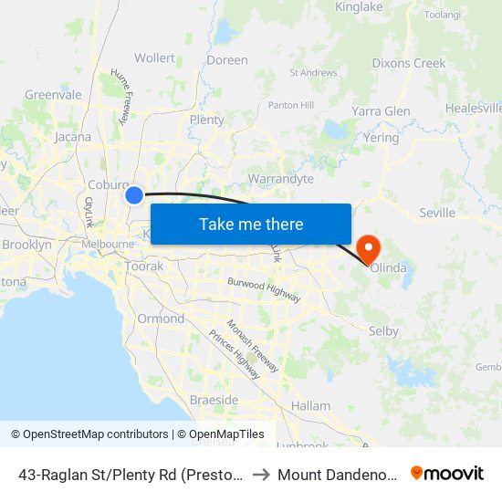 43-Raglan St/Plenty Rd (Preston) to Mount Dandenong map