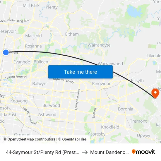 Seymour St/Plenty Rd #44 to Mount Dandenong map