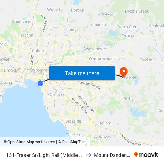 131-Fraser St/Light Rail (Middle Park) to Mount Dandenong map