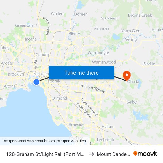 128-Graham St/Light Rail (Port Melbourne) to Mount Dandenong map