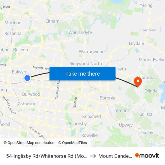 54-Inglisby Rd/Whitehorse Rd (Mont Albert) to Mount Dandenong map