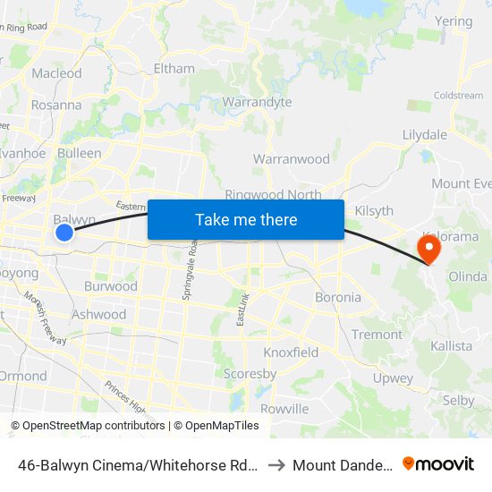 46-Balwyn Cinema/Whitehorse Rd (Balwyn) to Mount Dandenong map