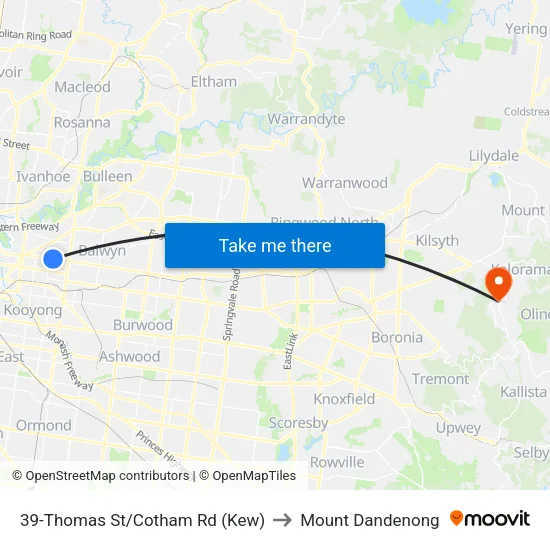 Thomas St/Cotham Rd #39 to Mount Dandenong map