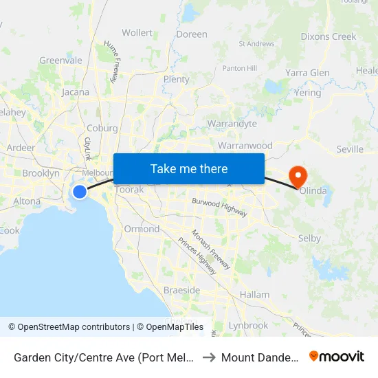 Garden City/Centre Ave to Mount Dandenong map