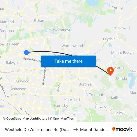 Westfield Dr/Williamsons Rd to Mount Dandenong map