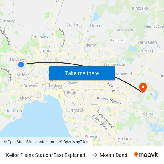 Keilor Plains Station/East Esplanade to Mount Dandenong map