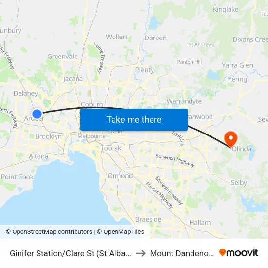 Ginifer Station/Clare St to Mount Dandenong map