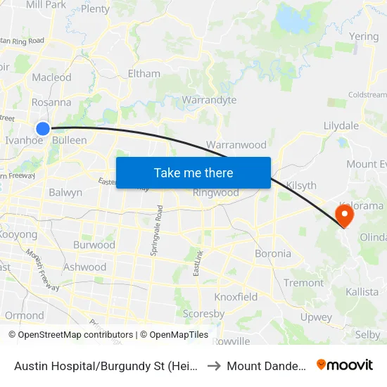 Austin Hospital/Burgundy St to Mount Dandenong map