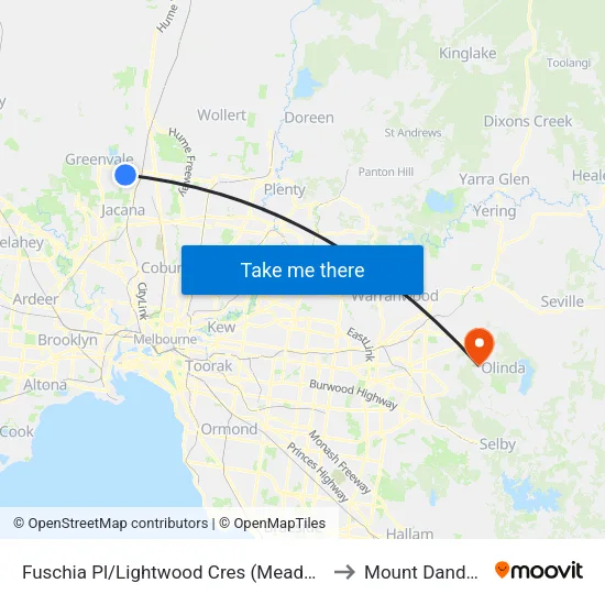 Fuschia Pl/Lightwood Cres to Mount Dandenong map