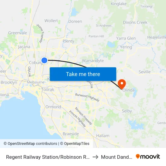 Regent Station/Robinson Rd to Mount Dandenong map