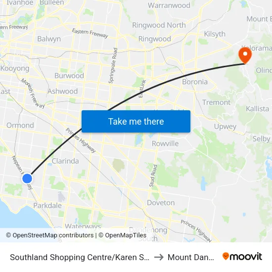 Southland Shopping Centre/Karen St to Mount Dandenong map