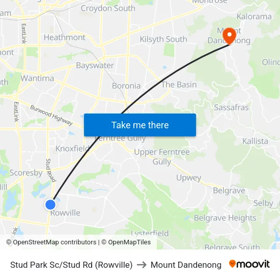 Stud Park Sc/Stud Rd to Mount Dandenong map