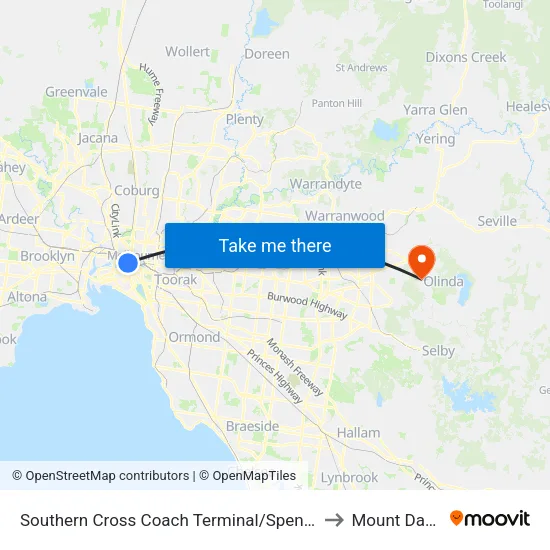 Southern Cross Coach Terminal/Spencer St to Mount Dandenong map