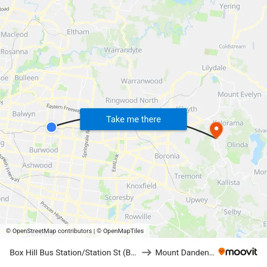 Box Hill Bus Station/Station St to Mount Dandenong map