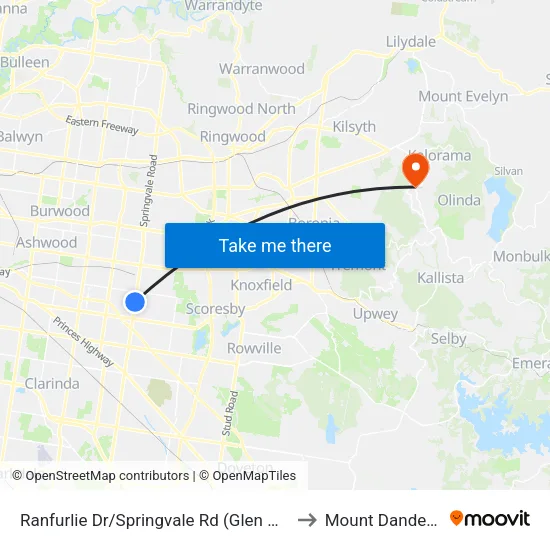 Ranfurlie Dr/Springvale Rd to Mount Dandenong map