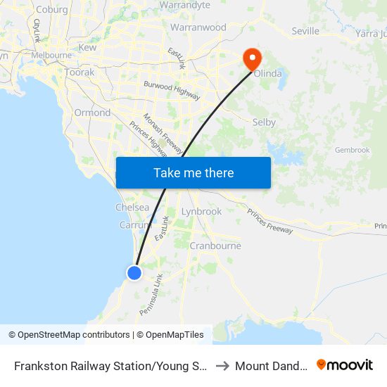 Frankston Railway Station/Young St (Frankston) to Mount Dandenong map