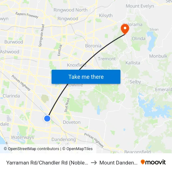 Yarraman Rd/Chandler Rd to Mount Dandenong map
