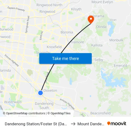Dandenong Station/Foster St to Mount Dandenong map