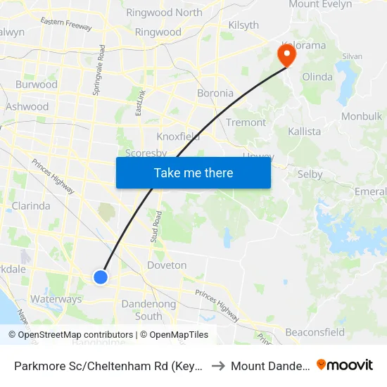 Parkmore Sc/Cheltenham Rd to Mount Dandenong map