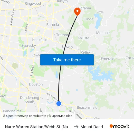 Narre Warren Station/Webb St to Mount Dandenong map