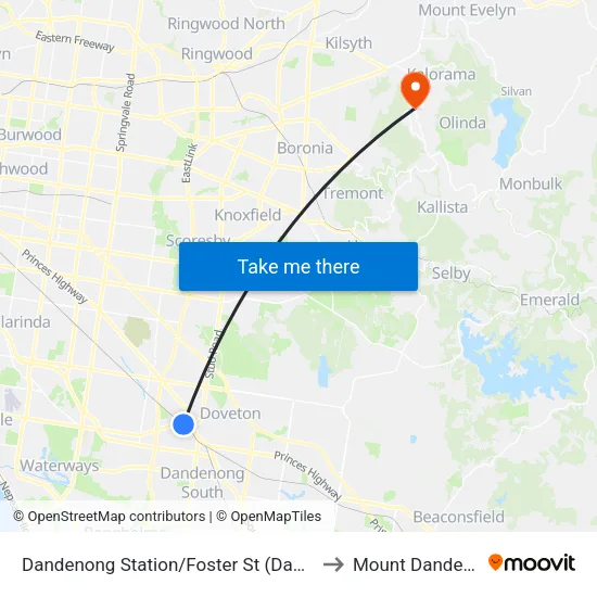 Dandenong Station/Foster St to Mount Dandenong map