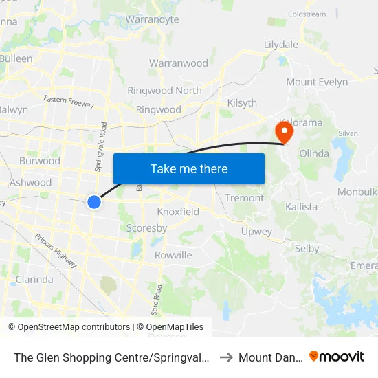 The Glen Shopping Centre/Springvale Rd to Mount Dandenong map