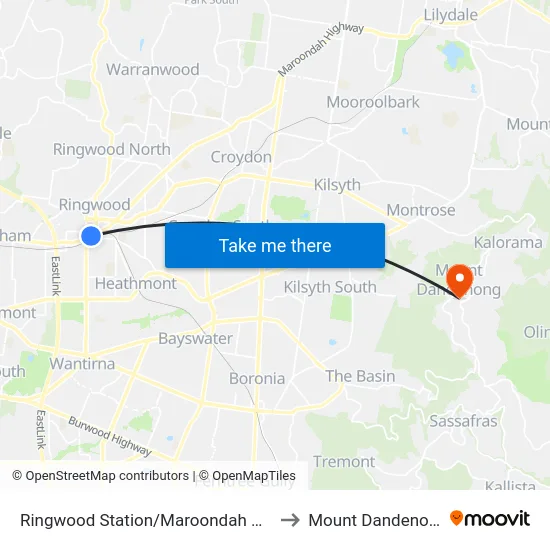 Ringwood Station/Maroondah Hwy to Mount Dandenong map
