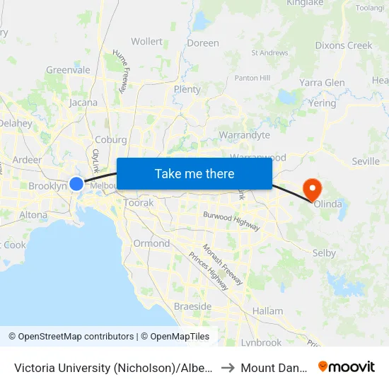 Victoria University/Albert St to Mount Dandenong map