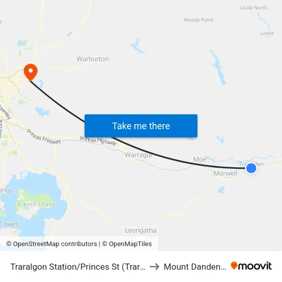 Traralgon Station/Princes St to Mount Dandenong map