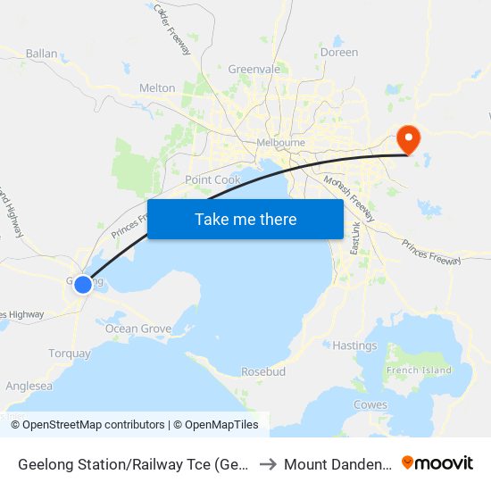 Geelong Station/Railway Tce (Geelong) to Mount Dandenong map