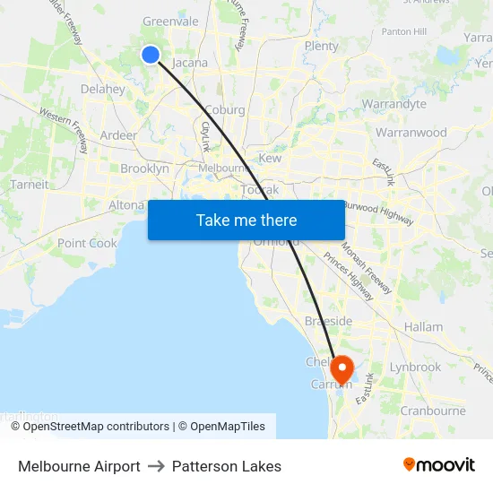 Melbourne Airport to Patterson Lakes map