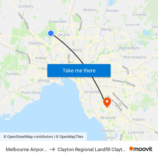 Melbourne Airport - Bal to Clayton Regional Landfill Clayton South map