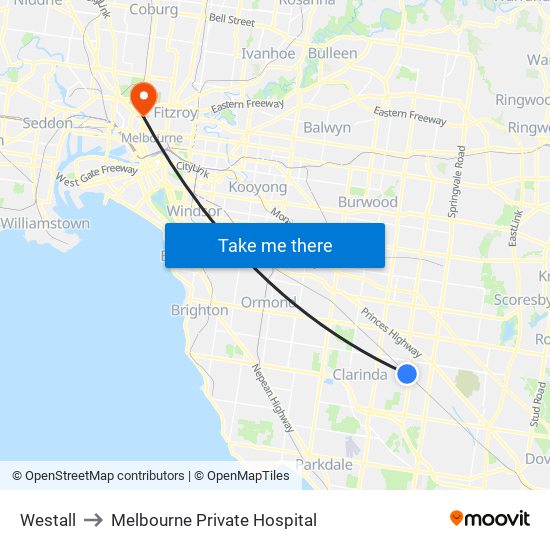 Westall to Melbourne Private Hospital map