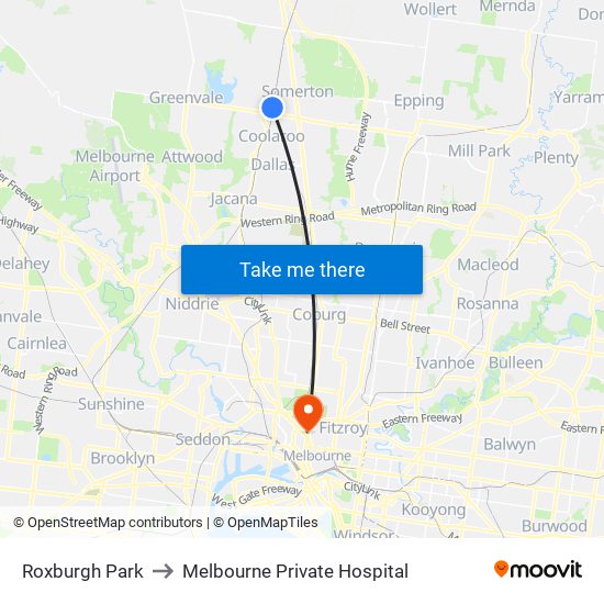 Roxburgh Park to Melbourne Private Hospital map