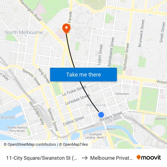 11-City Square/Swanston St (Melbourne City) to Melbourne Private Hospital map