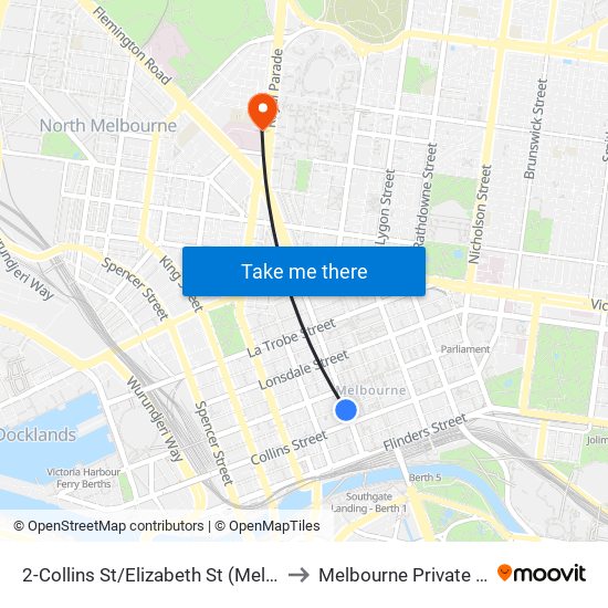 2-Collins St/Elizabeth St (Melbourne City) to Melbourne Private Hospital map