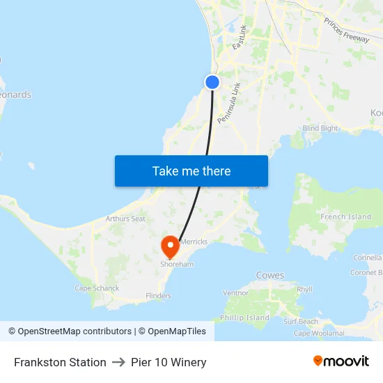 Frankston Station to Pier 10 Winery map