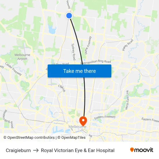 Craigieburn to Royal Victorian Eye & Ear Hospital map