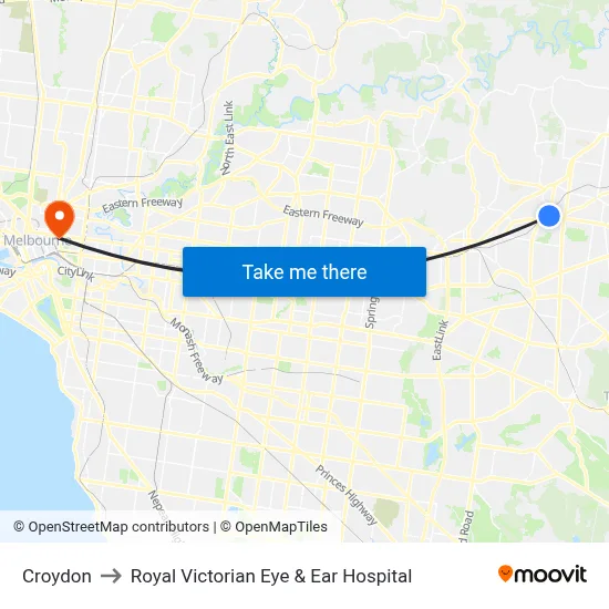 Croydon to Royal Victorian Eye & Ear Hospital map