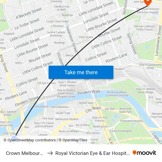 Crown Melbourne to Royal Victorian Eye & Ear Hospital map