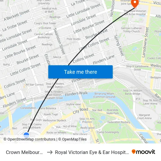 Crown Melbourne to Royal Victorian Eye & Ear Hospital map