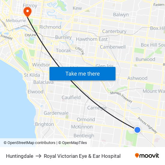 Huntingdale to Royal Victorian Eye & Ear Hospital map